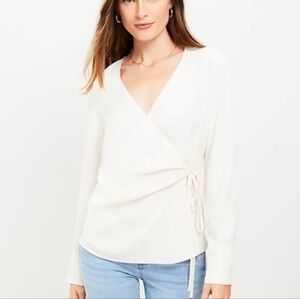 LOFT XL Whisper White Wrap Blouse Long Sleeve NWT